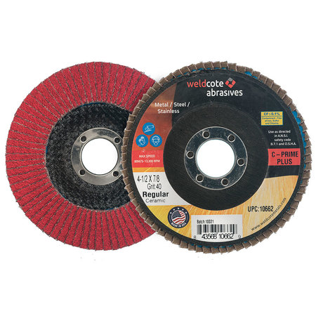 WELDCOTE Flap Disc 4-1/2 X 7/8 C-Prime Plus Ceramic Xl 40G 10668